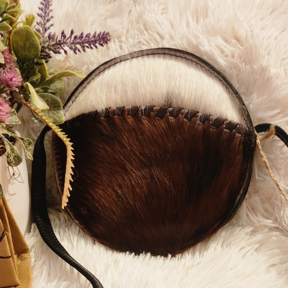 Patricia Nash Handbags - new Patricia Nash Scafati Fur Mini Canteen Crossbody Small Round Bag Brown